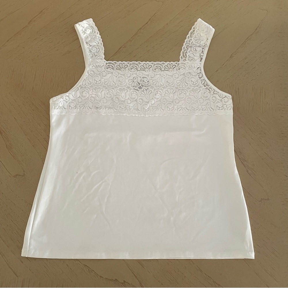CATO White Lace Trim Camisole Tank Cami | Size L | Coquette Aesthetic